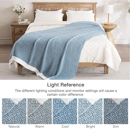 Exclusivo Mezcla Knit Throw Blanket, Ultra Soft and Warm Reversible Woven Blankets, Cozy Snuggly Throw for Couch Bed and Home Decor, Heather Blue, 50"x60" - color: Heather Blue, size: Throw (50"x60")