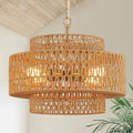 17.8" Boho Rattan Chandelier Light Fixture, 4-Light Golden Hand Woven Pendant Light Fixture Farmhouse Rustic Wicker Chandeliers for Kitchen, Bedroom, Dining Room, Living Room, Hallway, Foyer - color: Gold 17.8"