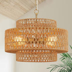 17.8" Boho Rattan Chandelier Light Fixture, 4-Light Golden Hand Woven Pendant Light Fixture Farmhouse Rustic Wicker Chandeliers for Kitchen, Bedroom, Dining Room, Living Room, Hallway, Foyer - color: Gold 17.8"