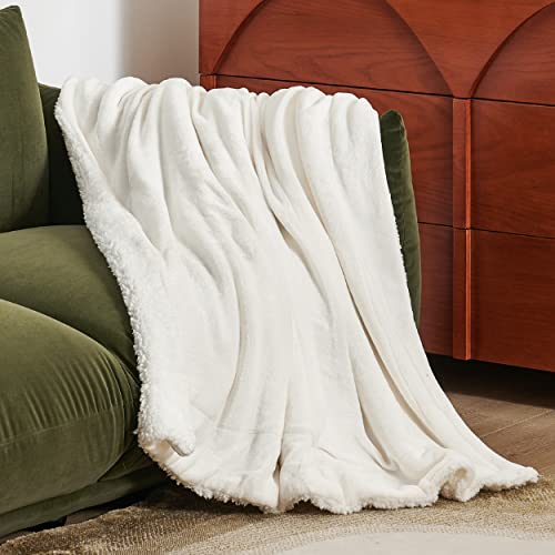 Bedsure GentleSoft Sherpa Fleece Throw Blanket for Couch, Non-Heated, Thick and Warm Throw for Women and Men, Soft Fuzzy Plush Blanket for Spring, Cream, 50x60 Inches - color: 06 - Cream, size: Throw (50" X 60")