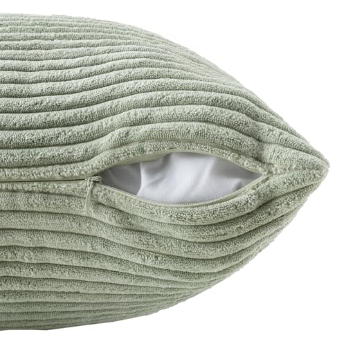 Volcanics Set of 4 Sage Green Corduroy Decorative Couch Throw Pillow Covers 18x18 Inch, Western Modern Farmhouse Striped Cushion Cases, Soft Boho Square Accent Pillow Covers for Home Sofa - color: Sage Green, size: 18" x 18" (Pack of 4)