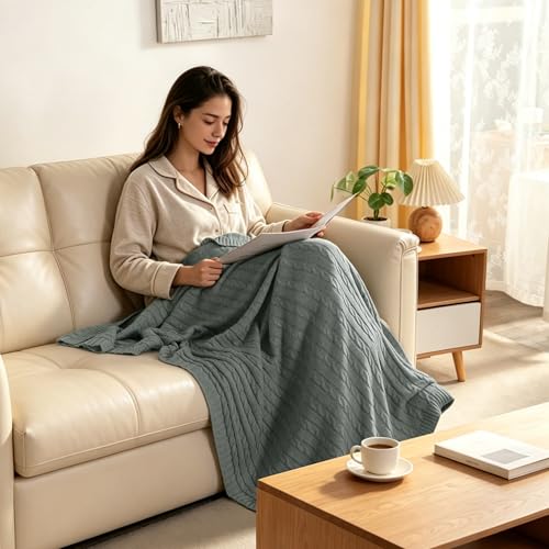 NTBAY 100% Pure Cotton Cable Knit Throw Blanket, Super Soft Warm 51x67 Knitted Throw Blanket for Couch, Sofa, Chair, Bed - Extra Cozy, Machine Washable, Comfortable Home Decor, Light Grey - color: Light Grey, size: Throw(51"x67")