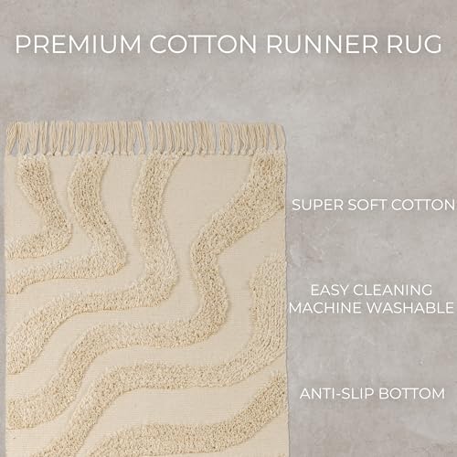 Beautiful 2x6 ft. Boho Runner Rug with Tassels for Your Hallway, Bedroom Or Living Room - Soft Cotton Carpet Fits Perfectly in Any Kitchen/Dining Space - Washable Rug Enhances Any Home Decor