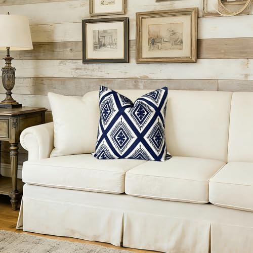 Slow Cow Embroidery Navy Blue Pillow Covers Cushion Covers Invisible Zipper for Living Room 18 x18 Inch - color: Navy Eyes, size: 18" x 18" (Pack of 1)