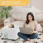 MeMoreCool Square Stuffed Pouf Ottoman Foot Rest, Floor Pouf Foot Stool with Foam Chunk Filling, Soft Stuffed Ottoman Footrest for Living Room, Off-White - color: Striped Off-white