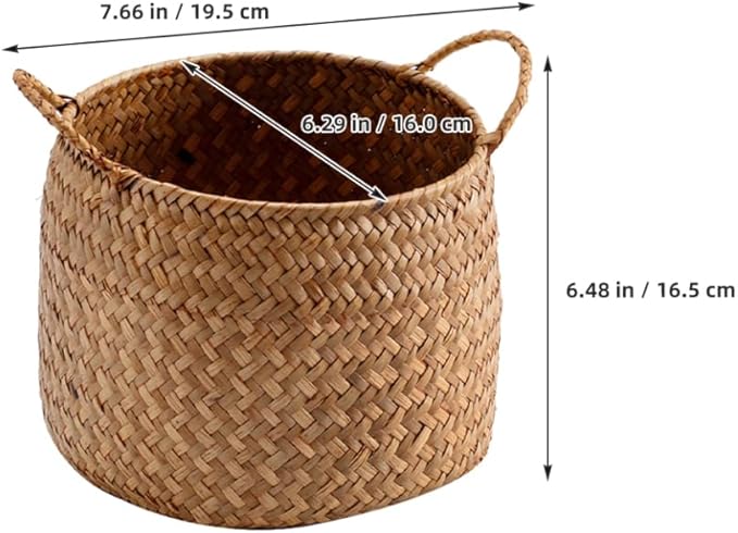 Ciieeo Japanese Style Woven Storage Basket Handles Handcrafted Decorative Organizer for Cosmetics Flower Arrangement or Nursery Natural Grass Weave for Home Decor