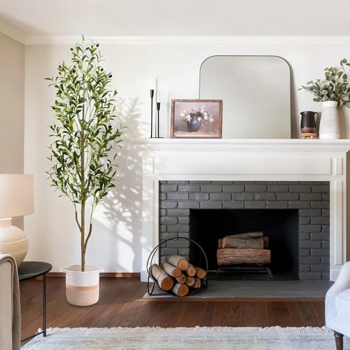 Waipfaru Artificial Olive Tree, 6FT Tall Faux Olive Trees with Planter & Basket, Artificial Plants Indoor with Natural Wood Trunk and Realistic Fruits for Home Decor Office Living Room