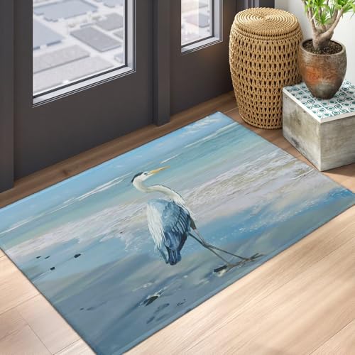 Summer Blue Heron Rug 2x3 Coastal Beach Decorative Doormat Summer Small Non-Slip Low Pile Front Door Mat Area Rugs for Living Room Bedroom Home Decor - color: Blue Heron