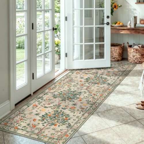 Morebes Boho Floral Washable Runner Rug 2x6, Flower Bathroom Runner Rug for Hallway Non Slip, Soft Botanical Birds Indoor Throw Carpet for Entry Bedroom Laundry Room, Sage Green - color: Light Green, size: 2' x 6' (Rectangular)
