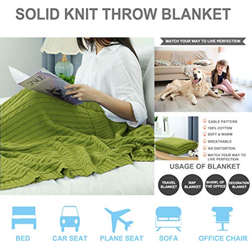 uxcell Cotton Cable Knit Throw Blanket Soft Throw Couch Covers Knitted Blankets for Sofa Bed, Yellow-Green Throw(47" x 70") - color: Yellow-green, size: Throw (47" *78")