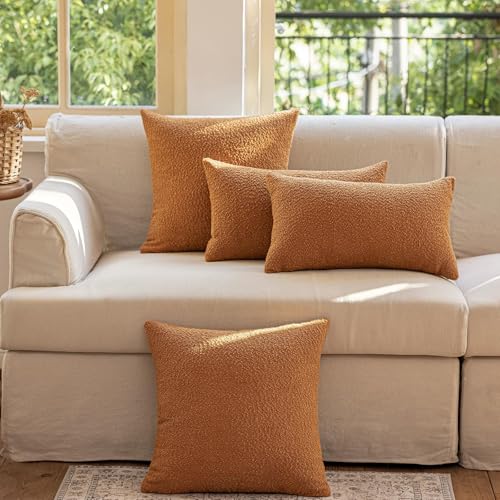 GEEORY Decorative Throw Pillow Covers 18x18 Inch Pack of 2,Textured Boucle Neutral Cushion Cases for Bed Couch Sofa, Accent Mordern Farmhouse & Minimalist Home Decor (Orange) GE04-18 - color: Orange, size: 18" x 18" (Pack of 2)