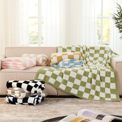 Checkered Throw Blanket, Black Soft Cozy Fluffy Knitted Throw Blankets for Couch, Sofa, Bed, Chair, Warm Fuzzy Travel Picnic Lightweight Plaid Blanket, 50x70 inches - color: Black White, size: 50×70 Inch