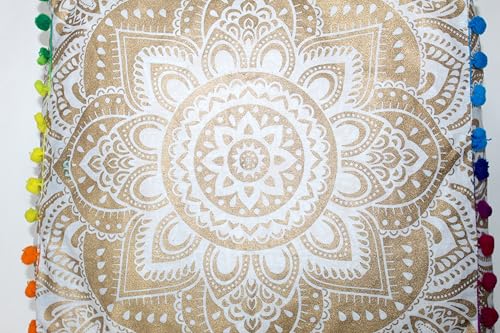 INDIAN CRAFT CASTLE ICC Mandala Barmeri Large Floor Pillow Cover Cushion Meditation Seating Ottoman Throw Cover Hippie Decorative Zipped Bohemian Pouf Ottoman Cases Golden, 18" Square - color: Golden, size: 16"D x 16"W x 5"H