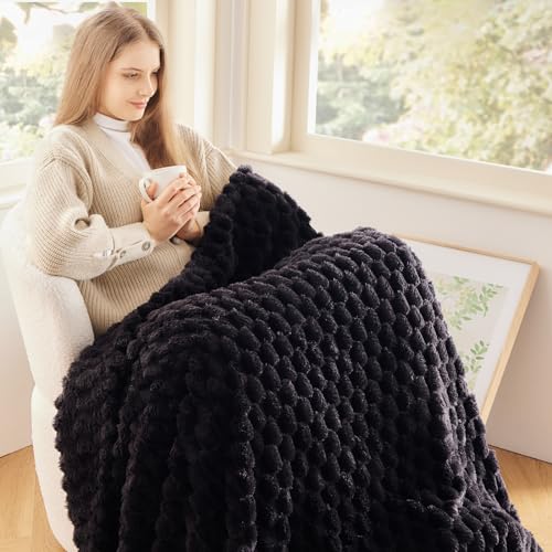 NEWCOSPLAY Super Soft Twin Blanket Black Premium Silky Flannel Fleece 3D Clouds Stylish Jacquard Lightweight Bed Blanket All Season Use 350GSM (Black, Twin(60"x80")) - color: Black, size: Twin(60"x80")