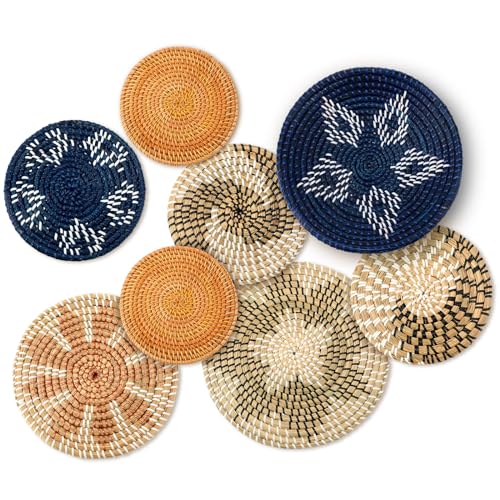 Xuhal 8 Pcs Boho Wall Basket Decor Decorative Bulrush Woven Basket Wall Decor Rustic Farmhouse Hanging Baskets for Kitchen Rustic Home Summer Decorations - style: Modern