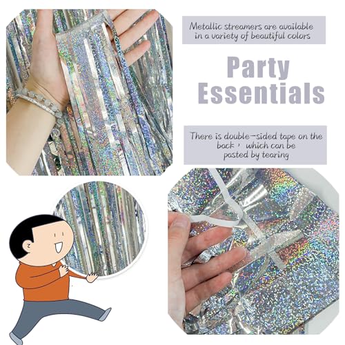3 Pack Silver Backdrop Curtain Party Decorations Foil Fringe Backdrop Silver Tinsel Streamers Birthday Bachelorette New Year Christmas Wedding Baby Shower Disco Party Decorations - color: Silver