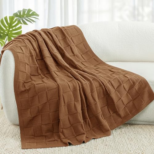 Whale Flotilla Checkered Knit Throw Blanket for Couch, Soft Decorative Knitted Blankets for Sofa Bed, Lightweight Cozy Throws for Spring Summer, 50x60 Inch, Brown - color: Brown, size: 50x60 Inch