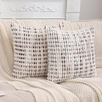 LUOYEHK Boho Throw Pillow Covers 18x18 Inch Set of 2 Farmhouse Neutral Pillow Covers Chenille Tufted Pillowcase for Couch Sofa Bed Living Room, Brown White - color: Brown White, size: 18" x 18" (Pack of 2)