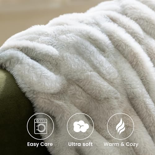 Faux Rabbit Fur Throw Blanket, Ultra Soft Plush Cozy Blanket for Couch Bed, Thick Fluffy Ruched Tie-Dye Decorative Blanket, Giftable,50"x60",Tie-Dye Cream Beige - color: Tie-dye Cream Beige, size: Throw(50"x60")