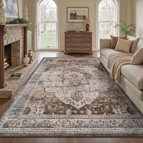 9x12 Area Rugs for Living Room Rug Brown Large Bedroom Rug Carpet Washable Neutral Vintage Dining Room Rugs for Under Table Soft Comfortable Non Slip - color: Brown Multi, size: 9' X 12' (Rectangular)