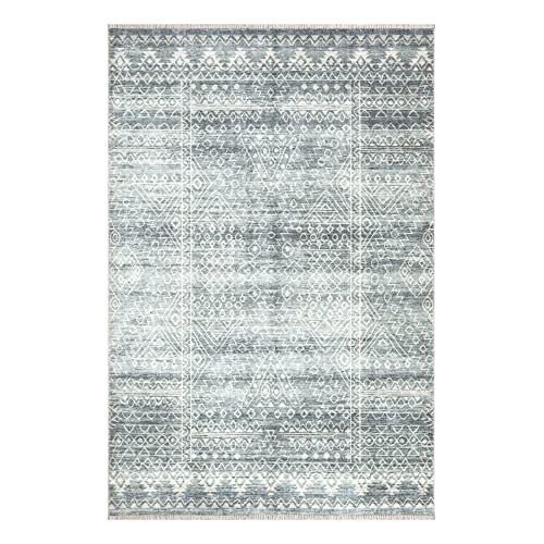 Bloom Rugs Washable Non-Slip 2x3 Rug - Teal/Ivory Geometric Area Rug for Living Room, Bedroom, Dining Room, and Kitchen - Exact Size: 2' x 3' - color: Teal / Ivory, size: 2' x 3' (Rectangular)