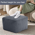 MeMoreCool Square Stuffed Pouf Ottoman Foot Rest, Stripe Furry Floor Pouf Foot Stool with Foam Chunk Filling, Soft Fluffy Stuffed Ottoman Footrest for Living Room, Faux Fur Grey - color: Ribbed Dark Grey