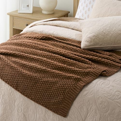 EVERGRACEHOME Chunky Chenille Knit Throw Blanket for Couch, Soft Luxurious Moss Stitch Blankets for Bed, Cozy Decorative Farmhouse Knitted Throws for Sofa, Burnt Orange, 50" x 60" - color: Burnt Orange, size: 50" X 60"