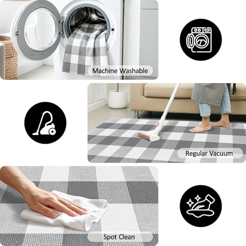 Buffalo Plaid Outdoor Rug 2.3 x 3.6 Ft Grey and White Checkered Rug Cotton Buffalo Plaid Rug Front Door Mat for Front Porch Farmhouse Entryway - color: Grey and White, size: 2.3‘×3.6’