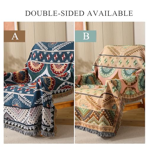 LumiSyne Double-Sided Cotton Woven Throw Blanket with Tassel Jungle Bohemian Style Tapestry Shawl Multi-Function Decorative Throws for Sofa Bed Armchair Camping Blanket Tablecloth Carpet 160x130cm - color: Fructification