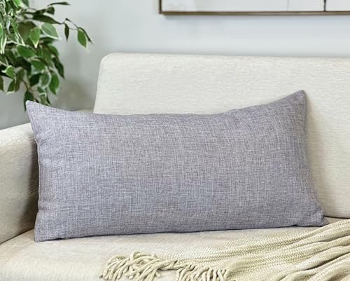 Aiking Home Imitation Burlap Lumbar Pillow Cover 12x24 Inch Vintage Faux Linen Rustic Natural Look, 1 Piece Elegance Farmhouse Style Accents Pillow Case for Indoor Use, Light Grey - color: Light Grey, size: 24" x 12" (Pack of 1)