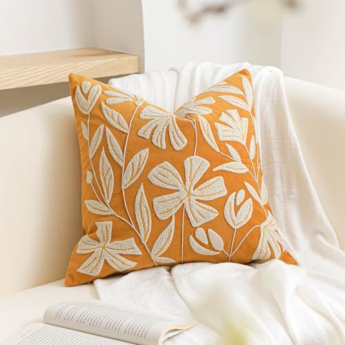 BlissBlush Throw Pillow Cover 20x20 Inch, Mustard Floral Tufted Velvet Decorative Accent Pillow Case for Sofa Bed Living Room, Cover Only - color: Yellow Mustard, size: 20" x 20" (Pack of 1)