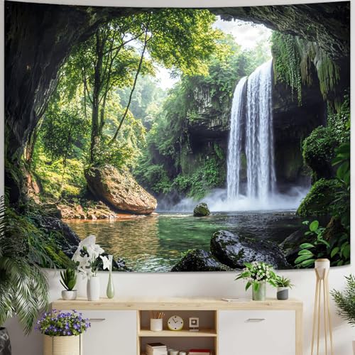 kampdream Landscape Tapestry, Scenery Art Wall Tapestries, Nature Wall Decor for Bedroom Living Room Backdrop Cave Waterfall 36×48 inches - color: Cave Waterfall, size: 48"L x 36"W