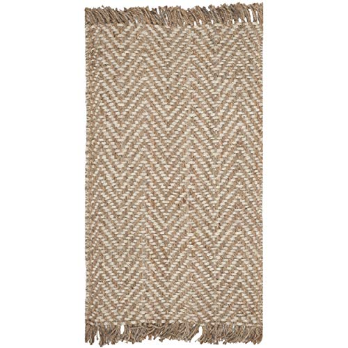 SAFAVIEH Natural Fiber Collection Accent Rug - 3' x 5', Bleach & Natural, Handmade Chevron Fringe Jute, Ideal for High Traffic Areas in Entryway, Living Room, Bedroom (NF458A) - size: 3' x 5' (Rectangular)
