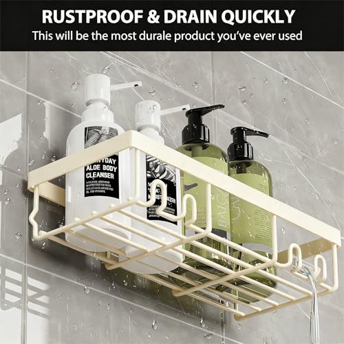 Moforoco Shower Caddy Shelf Organizer Rack, Self Adhesive Black Bathroom Shelves Basket, Home Farmhouse Wall Inside Organization and Storage Decor Rv Accessories, First Camper Apartment Essentials - color: Creamy White, size: Medium