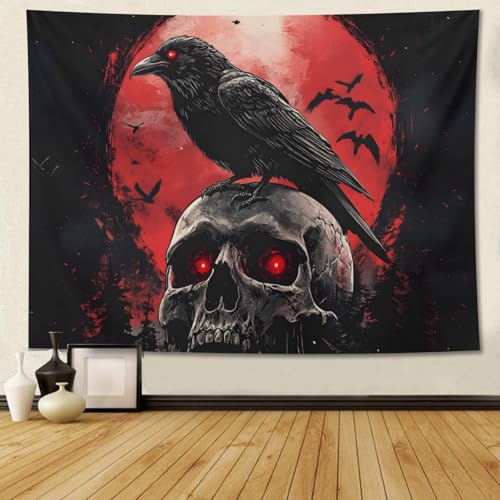 ZKPeFeH Crow blood moon skull Tapestry Crow Tapestry Raven Tapestry Halloween Tapestry Gothic Tapestries Full Moon Tapestry 40x60 Inch - color: Crow blood moon skull 0, size: 40x60 Inch