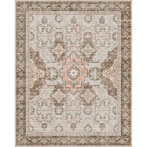 AMTOVO 8x10 Area Rugs for Living Room, Large Non-Slip Washable Rug, Boho Vintage Retro Medallion Print Pattern Carpet for Bedroom Dining Room Home Office Nursery Dorm Farmhouse, Light Brown - color: Light Brown, size: 8' x 10' (Rectangular)