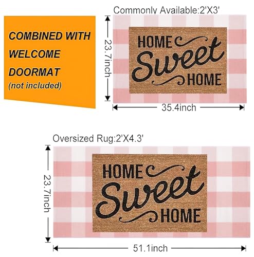 Pink and White Buffalo Outdoor Rug 24''x51''Checkered Plaid Front Porch Rug Cotton Woven Machine Washable Door Mat Outdoor for Layered Doormat Hello Welcome Door Mat Kitchen Farmhouse Entryway - color: Pink White, size: 24''x 51''