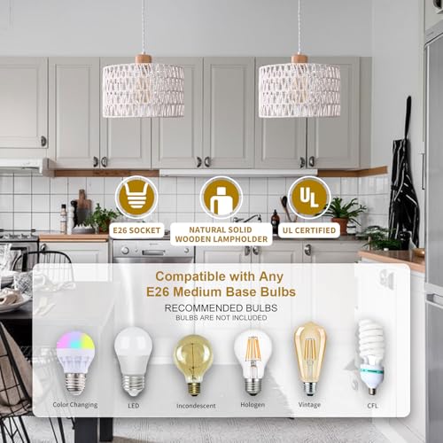 Plug in Pendant Light with Hand Woven Rattan Lampshade, Hanging Lamp with 15 FT Rope Cord On/Off Switch, Boho Pendant Light Fixture for Living Room Bedroom Kitchen Island Dinning Table - color: White