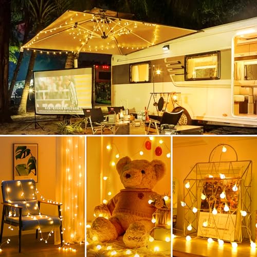 Minetom Battery Operated String Lights, 21FT 60 LED Globe Fairy Lights with Remote, Waterproof Twinkle Lights for Indoor Outdoor Bedroom Classroom Camping Patio Birthday Christmas Decor, Warm White - color: Warm White, size: 1 Pack