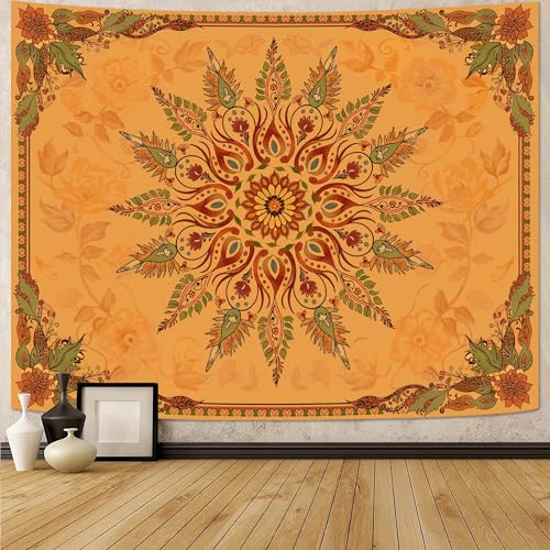Neasow Mandala Tapestry, Vintage Floral Boho Wall Decor, Aesthetic Bohemian Tapestries for Bedroom Living Room, Retro Warm Orange Yellow Art 36×48 inches - color: Retro Warm Orange, size: 48"L x 36"W