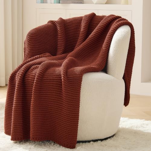 Rust Knit Throw Blanket for Couch, Rust Orange Throw Blanket, Soft Cozy Stretchy Reversible Garter Knitted Blankets for Bed, 50"x60", Rust Red - color: Rust, size: 50"x60"