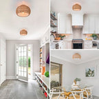 Rattan Light Chandeliers Boho Ceiling Light Fixtures Drum Flush Mount Ceiling Light Small Woven Chandelier for Kitchen Bedroom Hallway Nursery Light Fixture - color: Rattan Drum