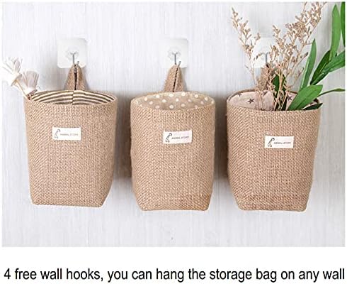 4 Pack Hanging Basket for Door,Small Wall Basket Decor,Jute Hanging Wall Storage,Wall Baskets for Plants,Boho Camper Decor Storage for Key, Sunglasses, Wallet on Door,with Mounting Hook