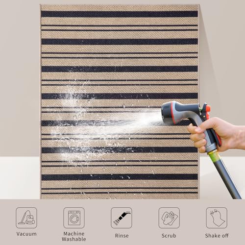 Tangsoo Modern Easy Jute Rug 2x4 Rug for Entryway,Washable Thin Stripe Outdoor Door Mat,Non-Slip Indoor Floor Carpet Farmhouse Small Throw Mat for Kitchen Hallway Bedroom Front Porch Entrance - color: Black Stripe-1, size: 2x4ft