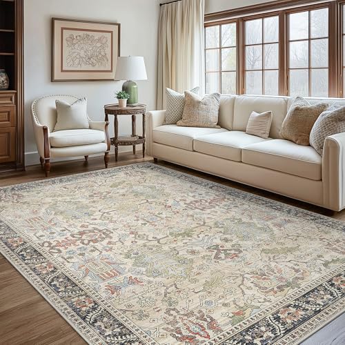 Bavni Area Rugs 9x12 Living Room Clearance Washable Large Carpet for Bedroom Non-Slip, Ultra Thin Low Pile Modern Printed Decorative Rug for Dinning Room Office, Ivory/Teal - color: Ivory/Teal, size: 9' x 12' (Rectangular)