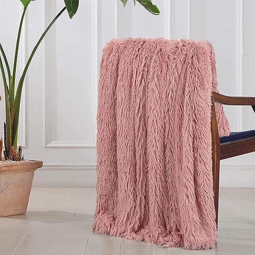 Tuddrom Decorative Extra Soft Fuzzy Faux Fur Throw Blanket 50" x 60",Solid Reversible Long Hair Shaggy Blanket,Fluffy Cozy Plush Comfy Microfiber Fleece Blankets for Couch Sofa Bedroom,Peach Whip - color: Peach Whip, size: Throw-50" x 60"