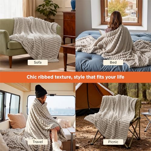Bedsure GentleSoft Beige Throw Blanket for Couch - Teacher Appreciation Graduation Gifts Birthday Gifts for Women Her, Cozy Fleece Blankets for Women, Small Plush Fuzzy Throws for Girls, 50x60 Inches - color: Beige, size: Throw