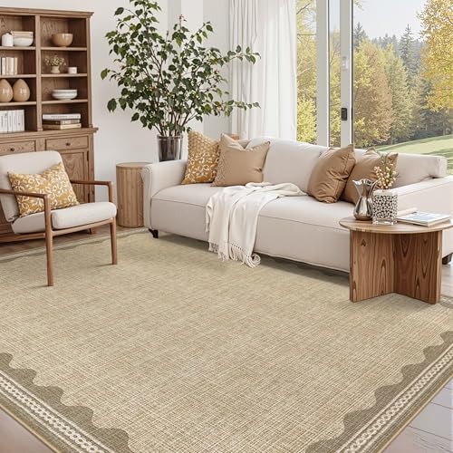 Garvee Modern Bordered Rugs for Living Room 8x10 Large Washable Rug Non Slip Low Pile Ultra Soft Carpet Foldable Non Shedding Stain Resistant Floor Cover for Bedroom Playroom Nursery Office Dorm Jute - color: Border Jute, size: 8' x 10' (Rectangular)
