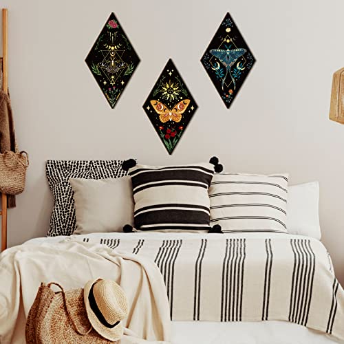 Sintuff 6 Pieces Gothic Wall Decor Boho Sun Moon Phases Wall Art Gothic Minimalist Stars Sun Hanging Wooden Home Decor Farmhouse Pediments for Gallery Living Bedroom Room(Butterfly) - style: Butterfly