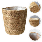 Beavorty Woven Flower Basket Hand Woven Straw Planter with Plastic Liner 8.66 Inch Indoor Decorative Plant Pot for Home Office Garden - size: 22X15CM